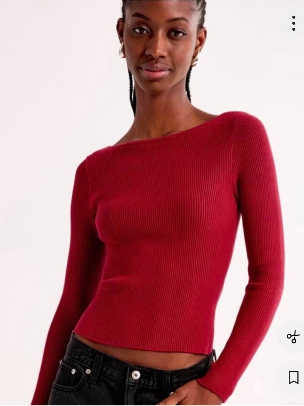 Abercrombie & Fitch Off-the-Shoulder Ribbed Sweater in Deep Red